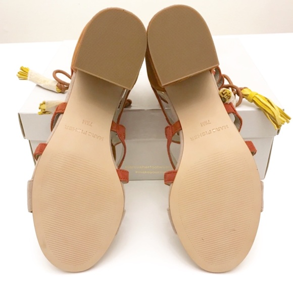 Marc Fisher Rays Lace Up gilly block heel sandal Taupe Brown Suede - Picture 6 of 6